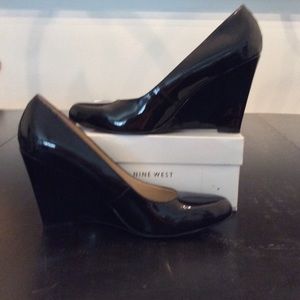 Nine West Black Patent Wedges
